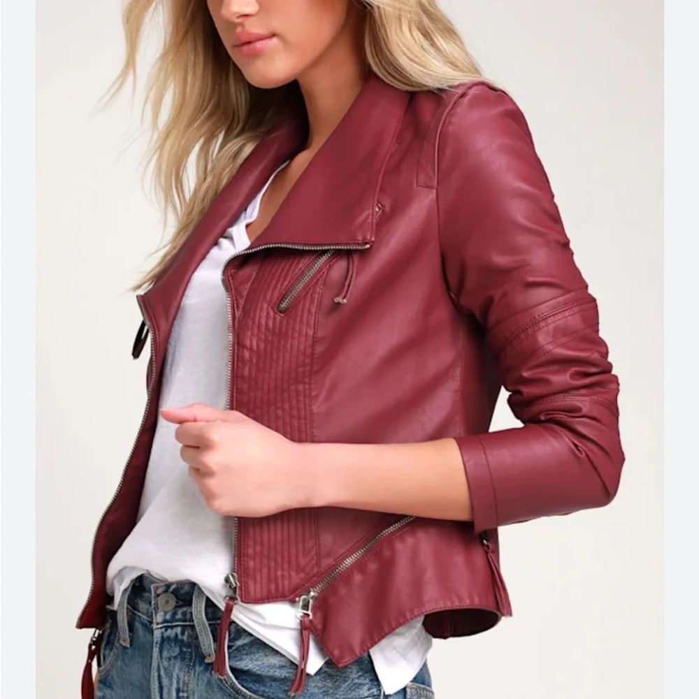 NWT Lulus Up on a Tuesday Burgundy Vegan Leather Jacket - Picture 1 of 4
